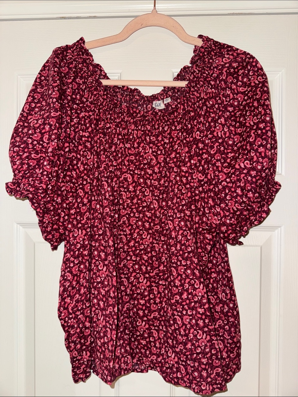 Paisley Smocked Puff-Sleeve Floral Top